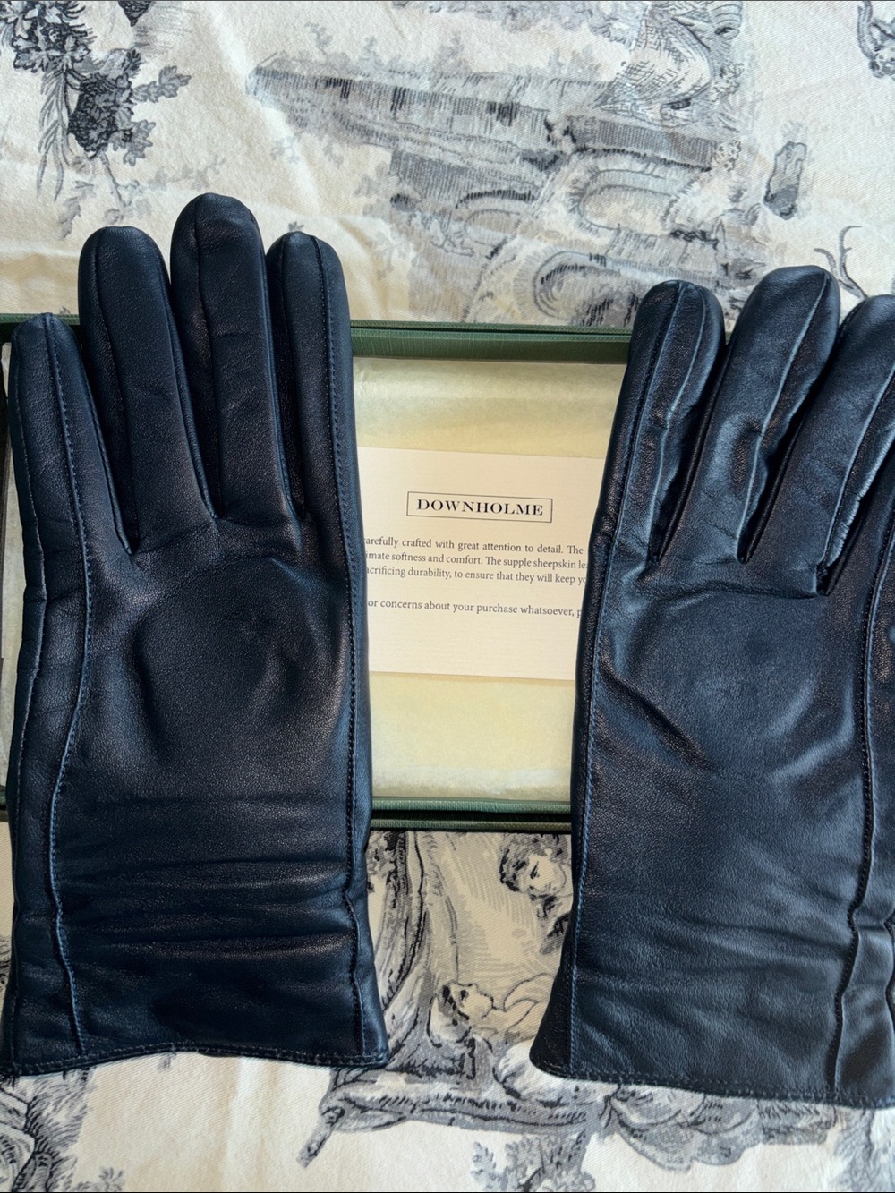 Downholme Women's Navy Blue Leather Gloves Cashmere Lining